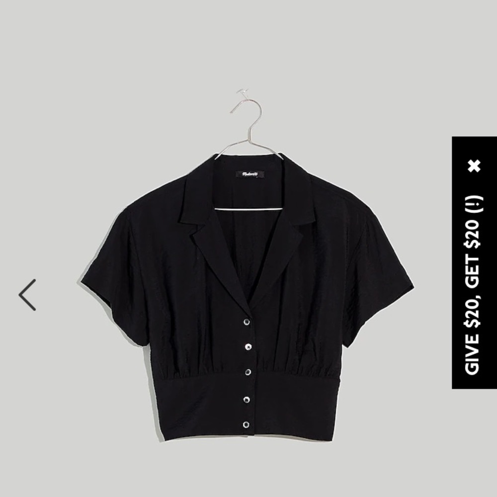 Madewell Drapey Banded-Bottom Button-Down Top sz M black
